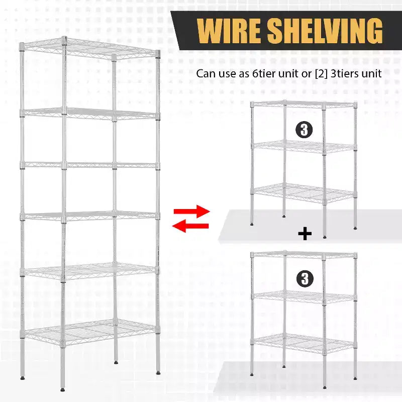 Étagère métallique à 6 niveaux, rayonnage de garage, étagère réglable et autoportante, utilisation multifonctionnelle pour la maison, le bureau ou le commerce.