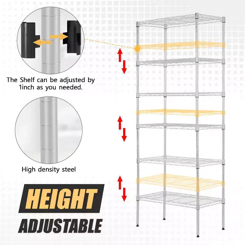 Étagère métallique à 6 niveaux, rayonnage de garage, étagère réglable et autoportante, utilisation multifonctionnelle pour la maison, le bureau ou le commerce.