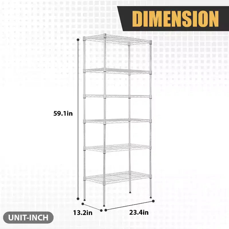 Étagère métallique à 6 niveaux, rayonnage de garage, étagère réglable et autoportante, utilisation multifonctionnelle pour la maison, le bureau ou le commerce.