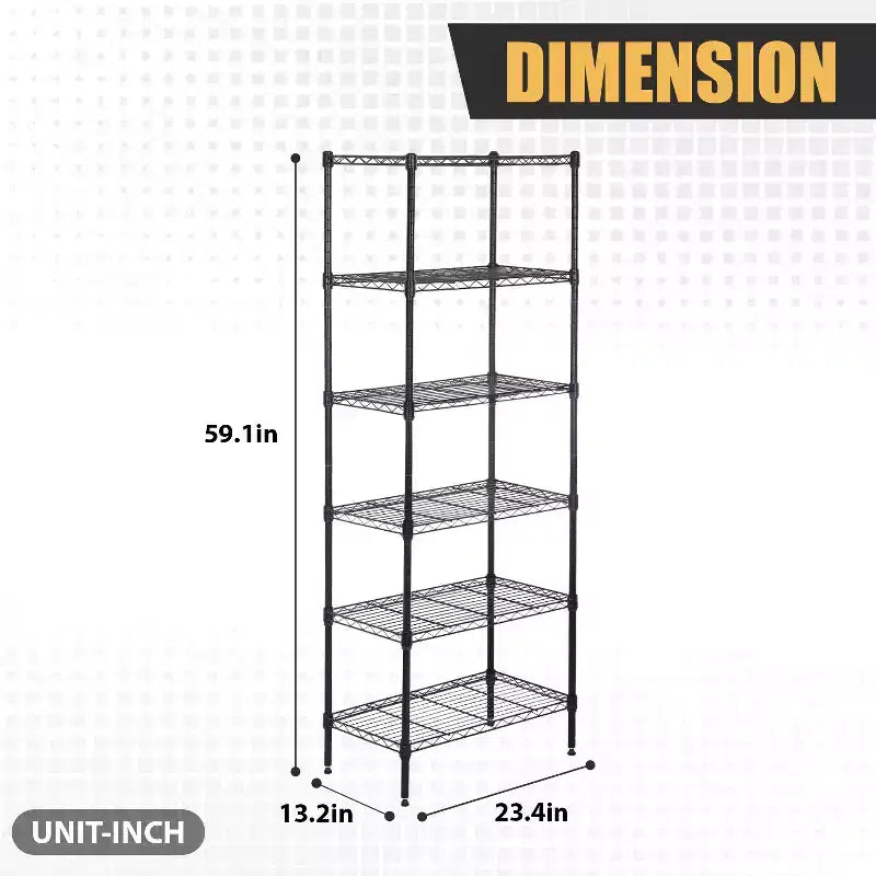 Étagère métallique à 6 niveaux, rayonnage de garage, étagère réglable et autoportante, utilisation multifonctionnelle pour la maison, le bureau ou le commerce.