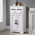 VECELO Bathroom Storage Cabinet Wooden Floor Cabinet with 2 Doors & Roll Toilet Paper Holder, White