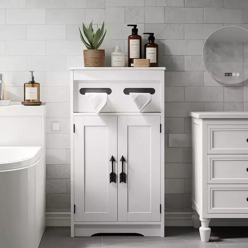 Meuble de rangement de salle de bain, meuble bas en bois avec 2 portes et support de papier toilette, blanc