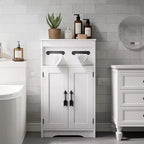 Meuble de rangement de salle de bain, meuble bas en bois avec 2 portes et support de papier toilette, blanc