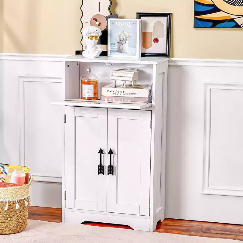 Meuble de rangement de salle de bain, meuble bas en bois avec 2 portes et support de papier toilette, blanc