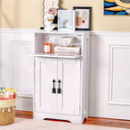Meuble de rangement de salle de bain, meuble bas en bois avec 2 portes et support de papier toilette, blanc