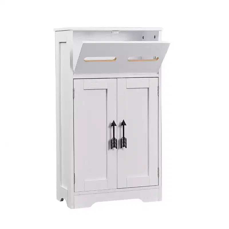 Meuble de rangement de salle de bain, meuble bas en bois avec 2 portes et support de papier toilette, blanc