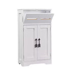 Meuble de rangement de salle de bain, meuble bas en bois avec 2 portes et support de papier toilette, blanc