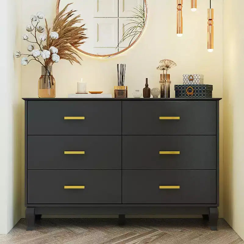 Hitow 6 Drawer Dresser Modern Design Wooden Legs Drawer Storage Chest