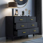 Commode à 6 tiroirs Design moderne Pieds en bois Coffre de rangement à tiroirs