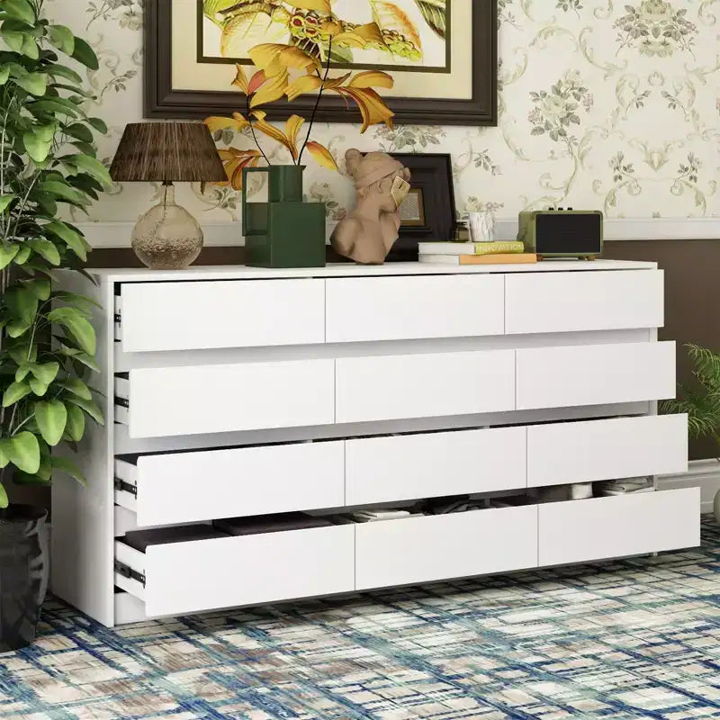 Commode Moderne 12 Tiroirs Design Minimaliste Poignées Discrètes