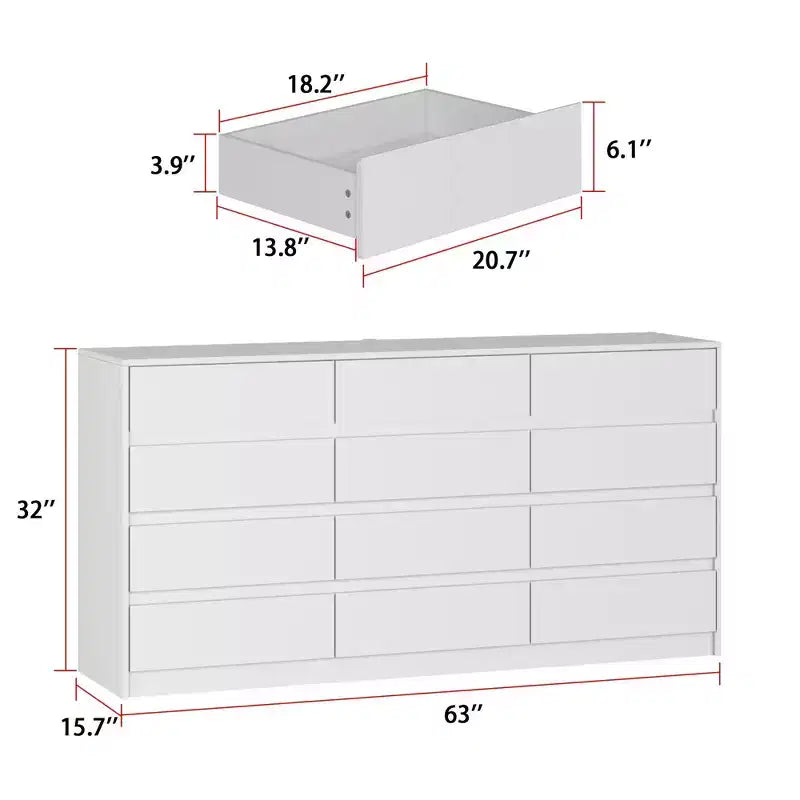Commode Moderne 12 Tiroirs Design Minimaliste Poignées Discrètes