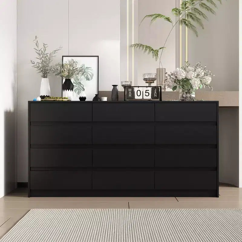 Commode Moderne 12 Tiroirs Design Minimaliste Poignées Discrètes