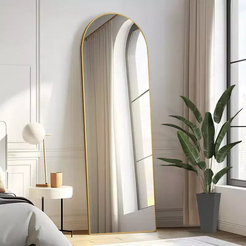Miroir plein pied 69x24 en alliage d'aluminium, arqué sur les côtés - avec support