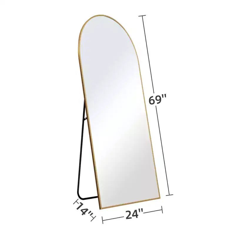 Miroir plein pied 69x24 en alliage d'aluminium, arqué sur les côtés - avec support