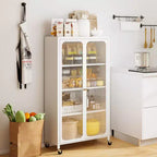 Armoire de rangement à roulettes et 2 portes translucides, étagères réglables, buffet 80 x 37 x 147 cm