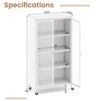 Armoire de rangement à roulettes et 2 portes translucides, étagères réglables, buffet 80 x 37 x 147 cm