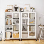 Armoire de rangement à roulettes et 2 portes translucides, étagères réglables, buffet 80 x 37 x 147 cm