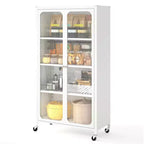 Armoire de rangement à roulettes et 2 portes translucides, étagères réglables, buffet 80 x 37 x 147 cm