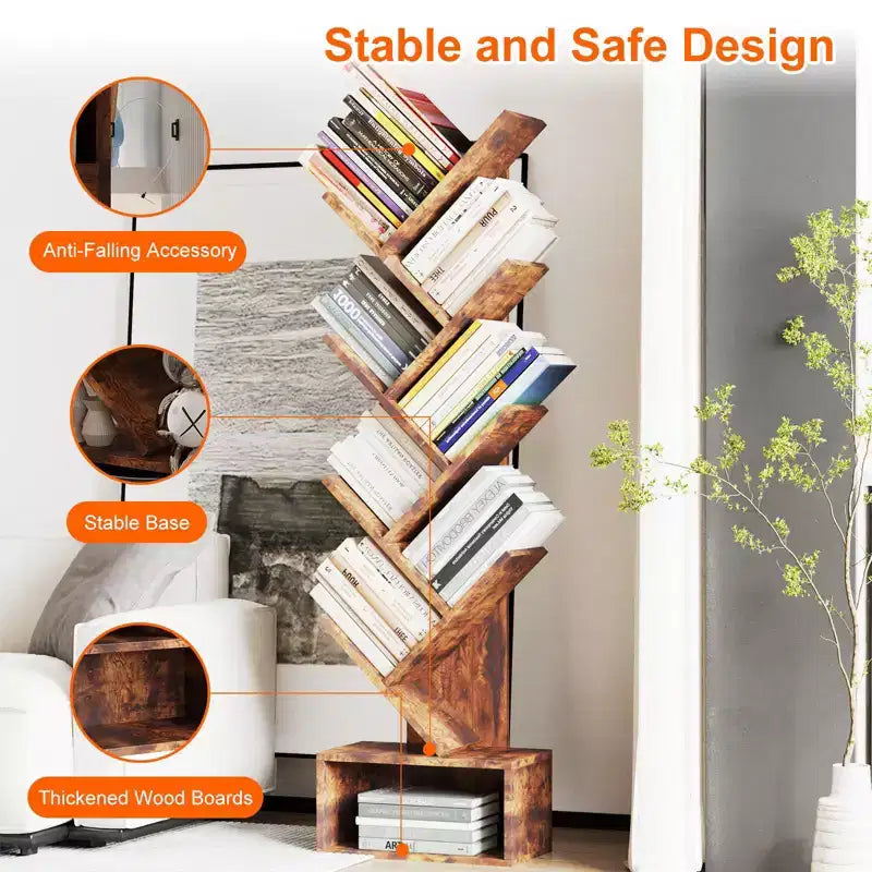 Bibliothèque Arbre à 8 Niveaux, Étagère à Livres sur Pied avec Tiroir, Étagères de Rangement pour Livres, Bibliothèque sur Pied