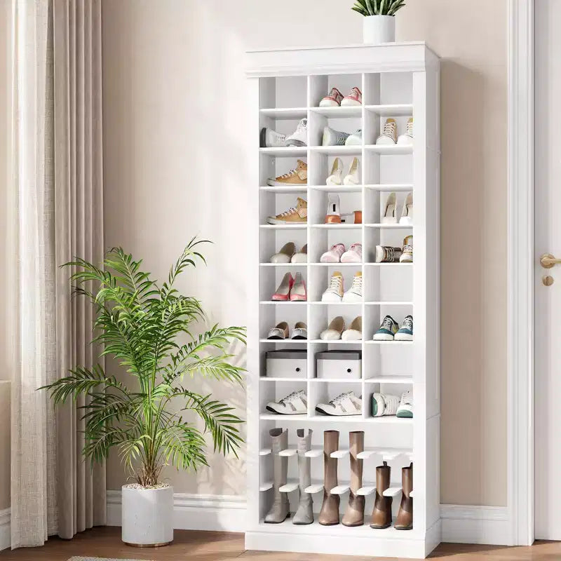 Meuble de rangement pour chaussures, armoire à chaussures haute à 10 niveaux avec étagères à bottes et 27 casiers, organisateur de chaussures autoportant pour placard, entrée