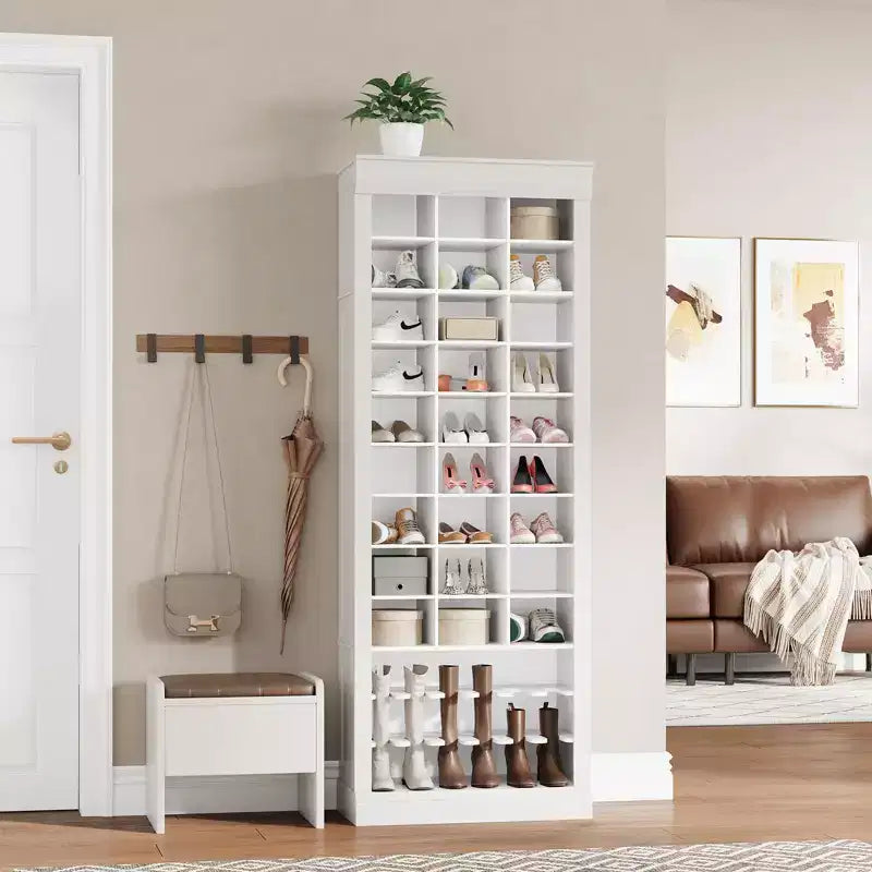 Meuble de rangement pour chaussures, armoire à chaussures haute à 10 niveaux avec étagères à bottes et 27 casiers, organisateur de chaussures autoportant pour placard, entrée