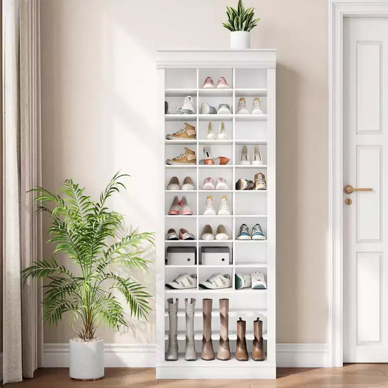 Meuble de rangement pour chaussures, armoire à chaussures haute à 10 niveaux avec étagères à bottes et 27 casiers, organisateur de chaussures autoportant pour placard, entrée