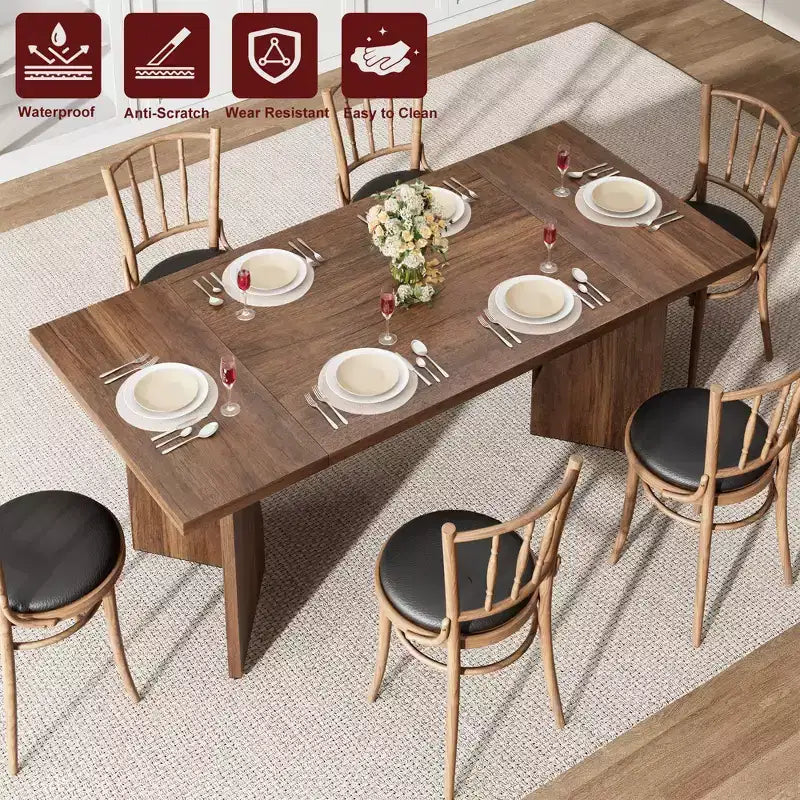 TROPOW 71 Inch Rectangular Dining Table for 6, Rustic Tall Kitchen Table with Large Tabletop, Long Wooden Table with Heavy Duty Legs, Walnut