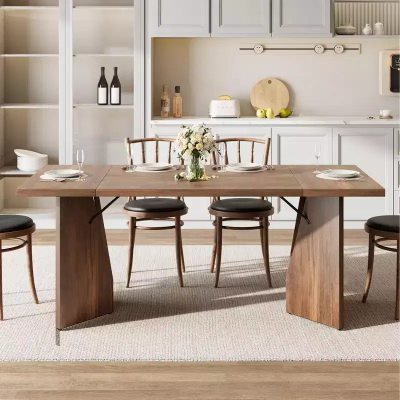 Table de salle à manger rectangulaire de 180 cm pour 6 personnes, table de cuisine haute rustique avec grand plateau, longue table en bois avec pieds robustes, Noyer