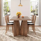 Table de salle à manger rectangulaire de 180 cm pour 6 personnes, table de cuisine haute rustique avec grand plateau, longue table en bois avec pieds robustes, Noyer