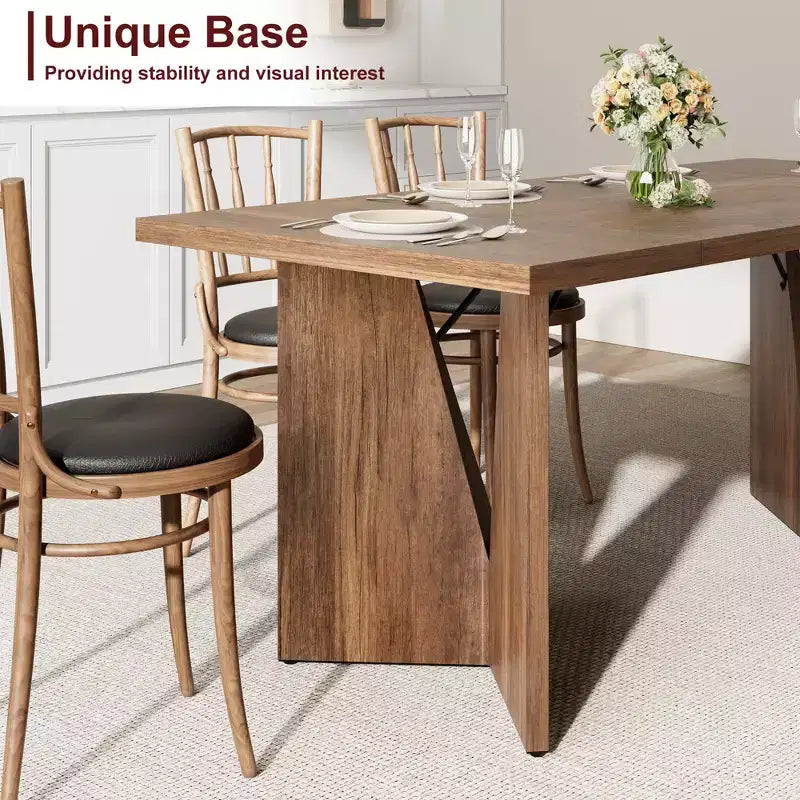 Table de salle à manger rectangulaire de 180 cm pour 6 personnes, table de cuisine haute rustique avec grand plateau, longue table en bois avec pieds robustes, Noyer