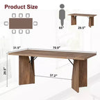 Table de salle à manger rectangulaire de 180 cm pour 6 personnes, table de cuisine haute rustique avec grand plateau, longue table en bois avec pieds robustes, Noyer