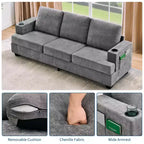 Canapé 3 places en chenille 89 avec porte-gobelets et poches de rangement - Canapé de salon à assise profonde pour petits espaces