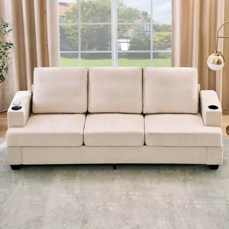 Canapé 3 places en chenille 89 avec porte-gobelets et poches de rangement - Canapé de salon à assise profonde pour petits espaces