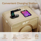 Table de chevet avec station de recharge, table d'appoint moderne à LED avec tiroir et étagère ouverte pour chambre et salon, chêne naturel