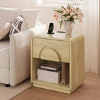 Table de chevet avec station de recharge, table d'appoint moderne à LED avec tiroir et étagère ouverte pour chambre et salon, chêne naturel