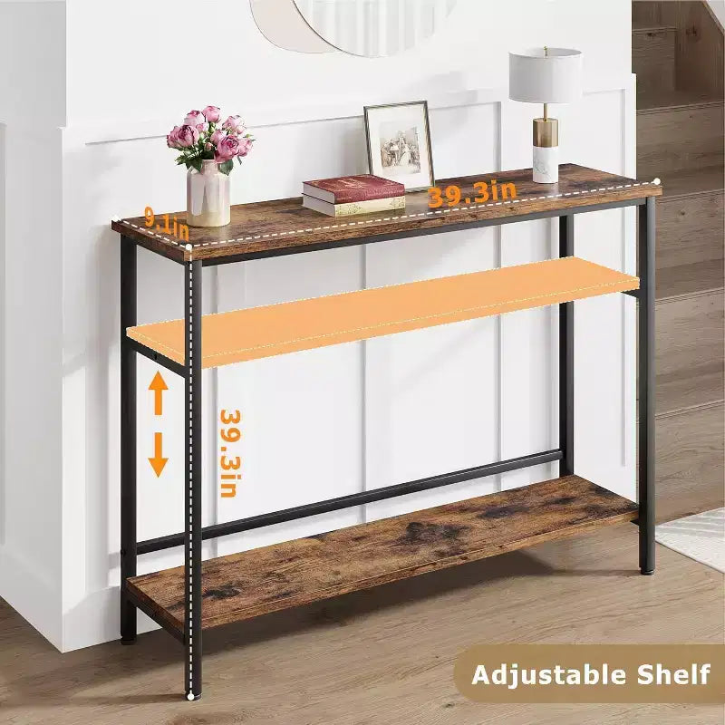 Table d'entrée, Consoles à 2 niveaux avec rangement, Console avec étagère réglable, Table de canapé industrielle, pour Entrée, Salon