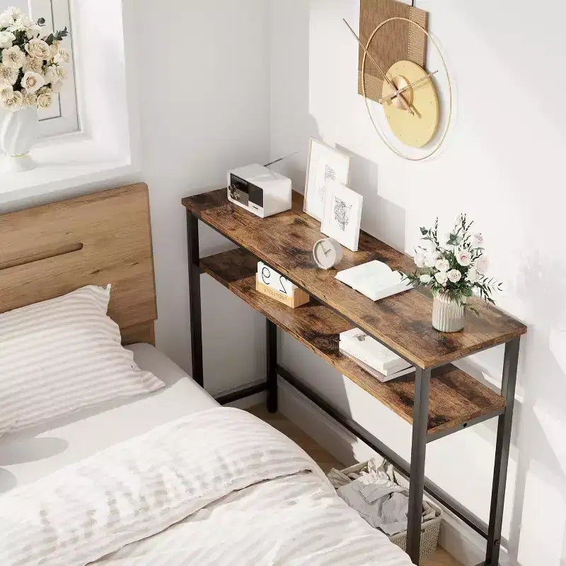 Table d'entrée, Consoles à 2 niveaux avec rangement, Console avec étagère réglable, Table de canapé industrielle, pour Entrée, Salon