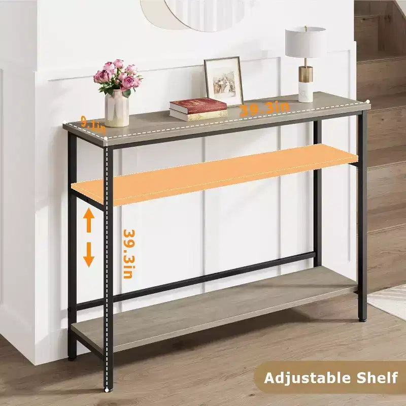 Table d'entrée, Consoles à 2 niveaux avec rangement, Console avec étagère réglable, Table de canapé industrielle, pour Entrée, Salon