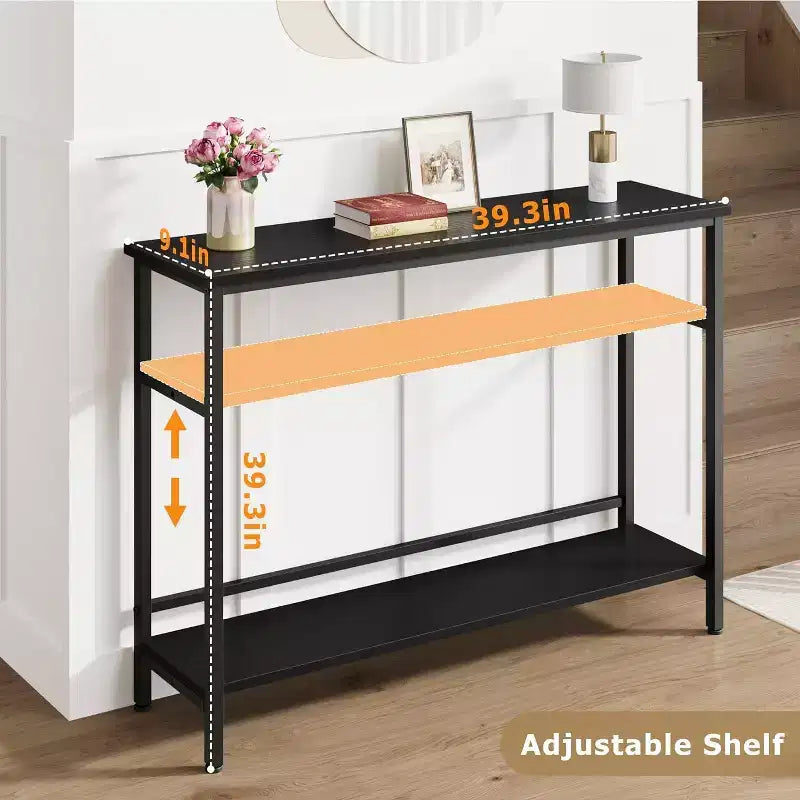 Table d'entrée, Consoles à 2 niveaux avec rangement, Console avec étagère réglable, Table de canapé industrielle, pour Entrée, Salon