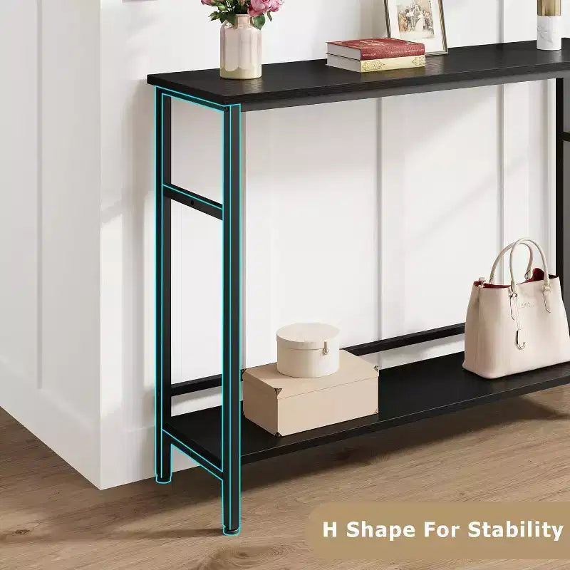 Table d'entrée, Consoles à 2 niveaux avec rangement, Console avec étagère réglable, Table de canapé industrielle, pour Entrée, Salon
