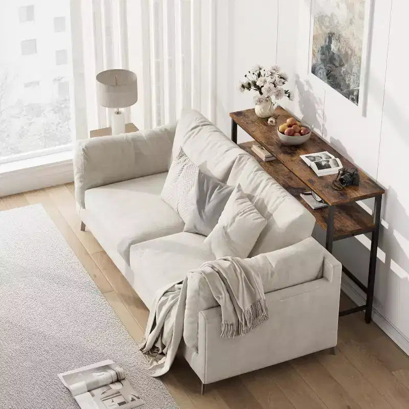 Table d'entrée, Consoles à 2 niveaux avec rangement, Console avec étagère réglable, Table de canapé industrielle, pour Entrée, Salon