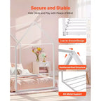 Cadre de lit maison pour lit simple, cadre de lit d'enfant en métal avec toit, support de lattes en acier robuste, cadre de lit en forme de maison, blanc
