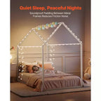 Cadre de lit maison pour lit simple, cadre de lit d'enfant en métal avec toit, support de lattes en acier robuste, cadre de lit en forme de maison, blanc