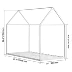 Cadre de lit maison pour lit simple, cadre de lit d'enfant en métal avec toit, support de lattes en acier robuste, cadre de lit en forme de maison, blanc