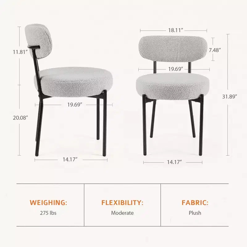 Chaise de salle à manger ronde capitonnée en fausse fourrure avec cadre en acier