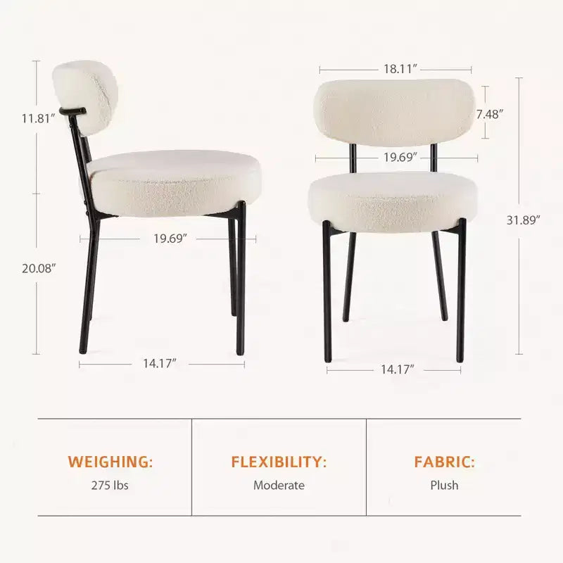 Chaise de salle à manger ronde capitonnée en fausse fourrure avec cadre en acier