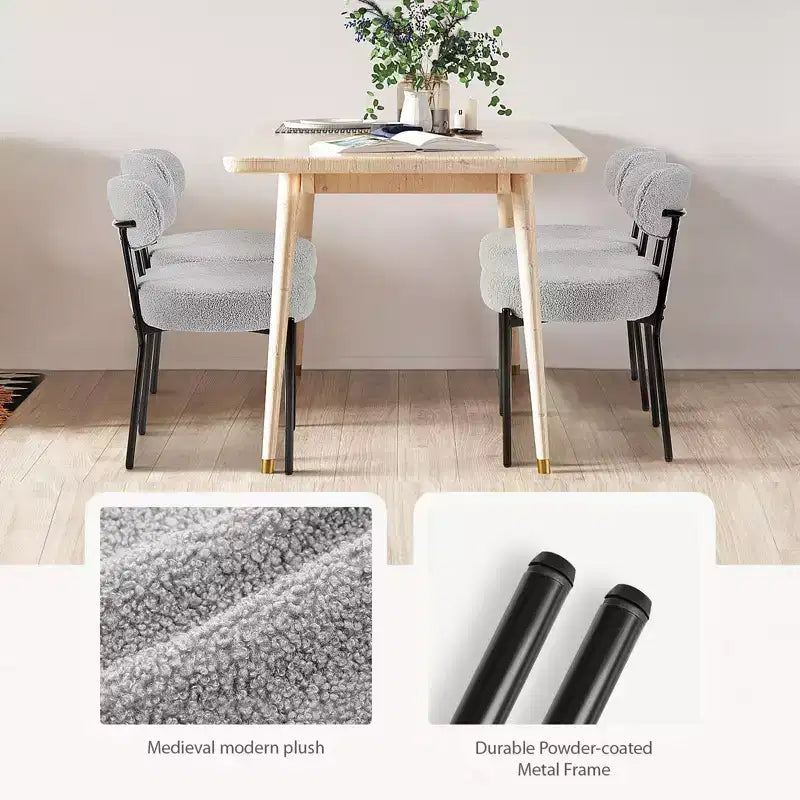Chaise de salle à manger ronde capitonnée en fausse fourrure avec cadre en acier