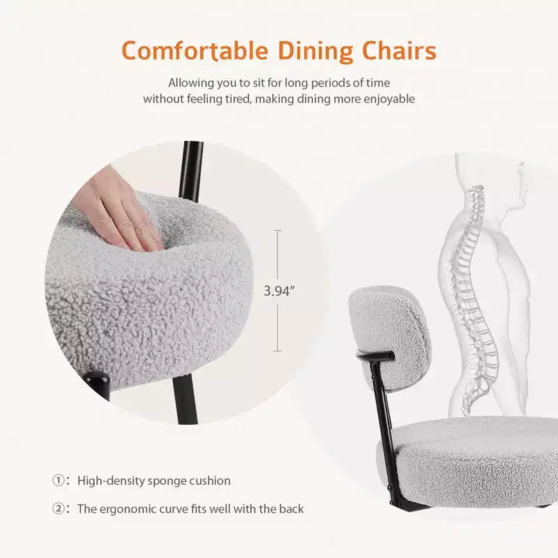 Chaise de salle à manger ronde capitonnée en fausse fourrure avec cadre en acier