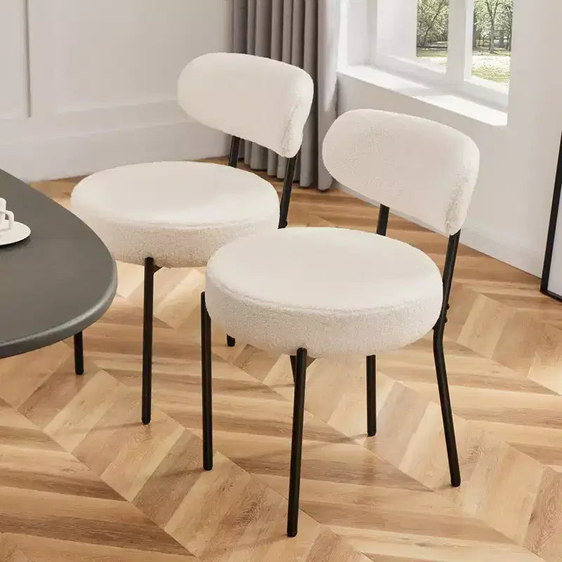 Okak Faux Fur Upholstered Cushion Round Dining Chair with Steel Frame,Set of 2 Accent Dining Chairs for Dining Room,Kitchen