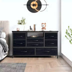 Meuble TV de 47,4 po avec prise de courant pour téléviseur de 55 po, commode de rangement à 8 tiroirs pour chambre à coucher, table console avec plateau en bois et 22 modes d'éclairage